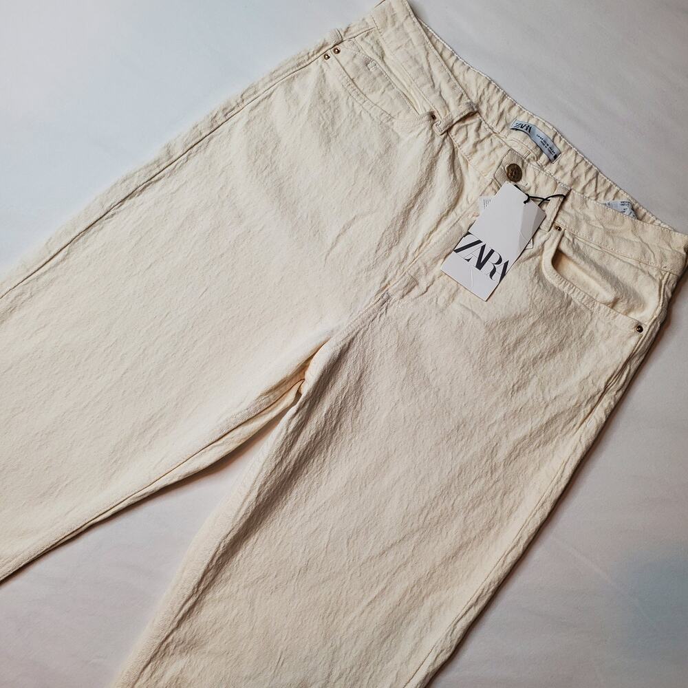 Zara Women's Size 12 NWT High Rise Straight Leg Full Length Jeans Ivory White